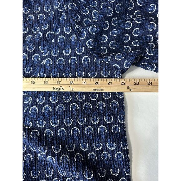 LOFT Blue Floral Puff Sleeve Tie Neck Top Women’s XL Relaxed Fit Stretch - Picture 9 of 10